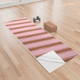 [ Thumbnail: Pink and Sienna Colored Pattern of Stripes Yoga Towel ]