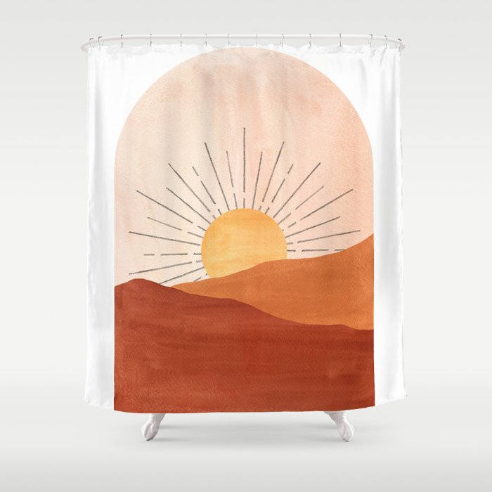 Abstract terracotta landscape, sun and desert, sunrise #1 Shower Curtain