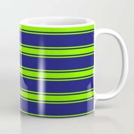 [ Thumbnail: Midnight Blue and Green Colored Lines Pattern Coffee Mug ]