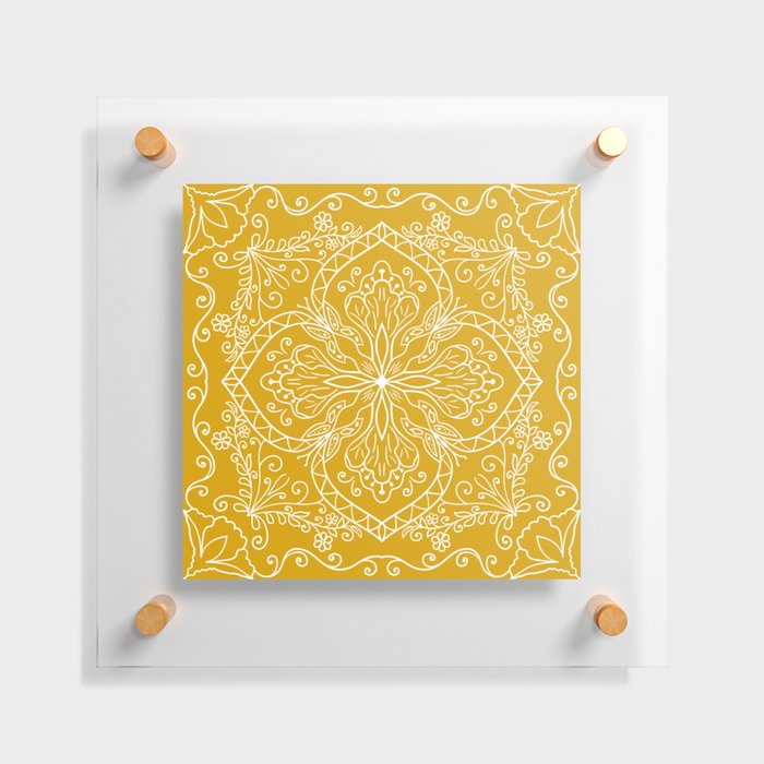 Mustard Yellow Boho Elegant Mandala Floating Acrylic Print