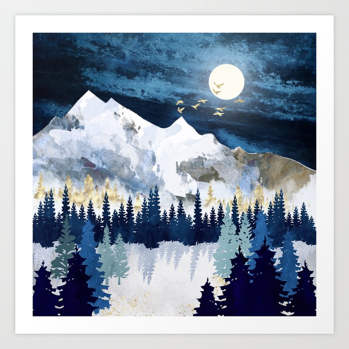 Moonlit Snow Art Print