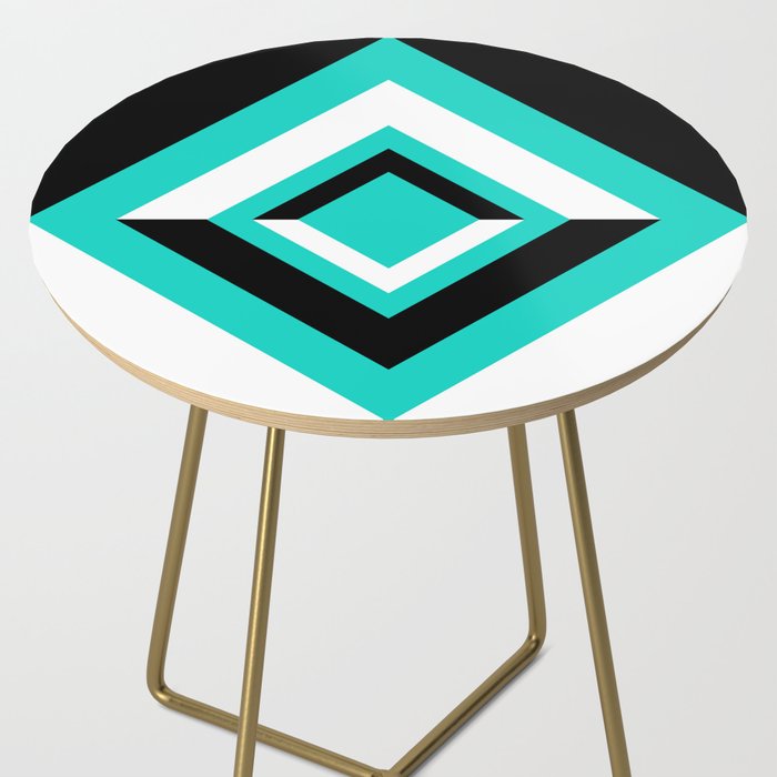 Teal Black and White Diamond Shapes Digital Illustration - Artwork Side Table