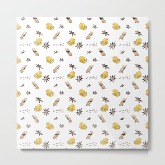 Seamless pattern with lemon slices and spices Metal Print