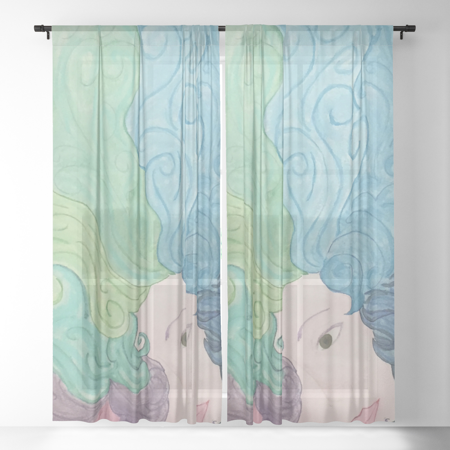 Higher Self Curly Rainbow Hair Sheer Curtain By Andreiaqua Society6