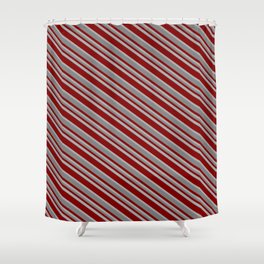 [ Thumbnail: Maroon, Dark Grey & Gray Colored Lined Pattern Shower Curtain ]