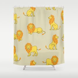 Seamless hand drawn lion pattern. Vintage background.  Shower Curtain