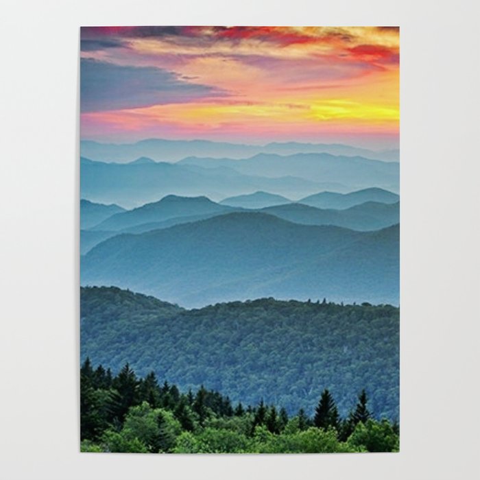 Mountain Range Sunset Poster