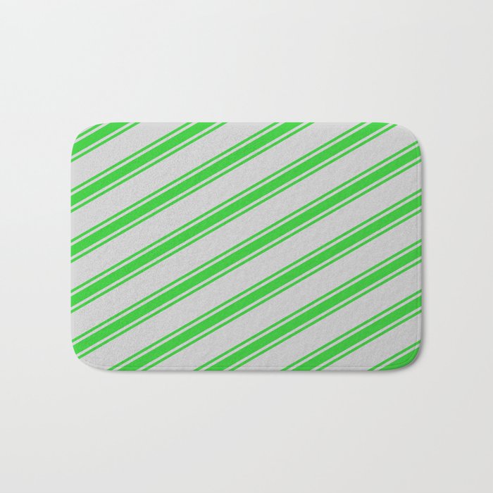 Light Grey and Lime Green Colored Stripes Pattern Bath Mat