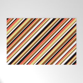 [ Thumbnail: Eyecatching Red, Tan, Brown, White & Black Colored Lined Pattern Welcome Mat ]