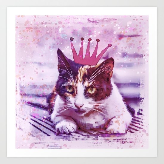 cute cat princess pink crown art Art Print