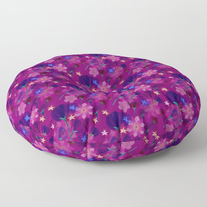 A Floral Garden in the Neon Purple Colors Floor Pillow