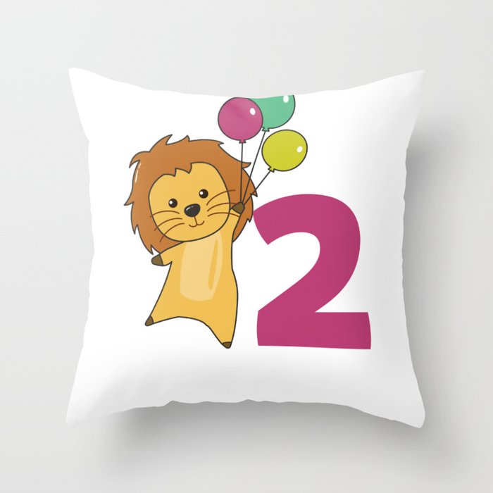 Lion Second Birthday Balloons For Kids Throw Pillow
