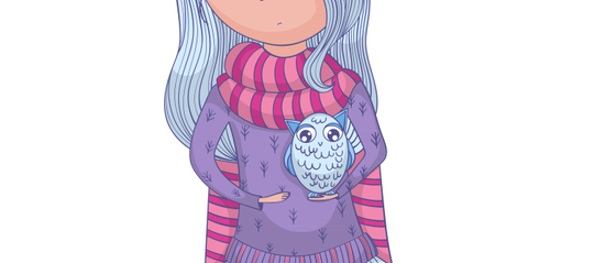 Cute Anime Girl In Tutu And Winter Clothes With Owl Cartoon