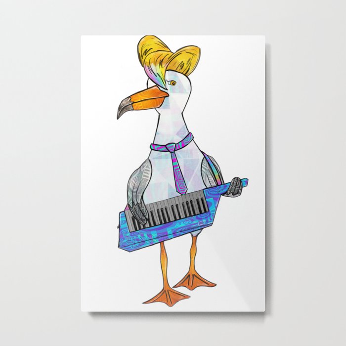Seagull on Keytar Metal Print