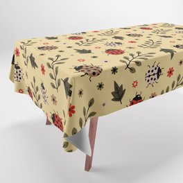 Ladybug and Floral Seamless Pattern on Tan Background Tablecloth