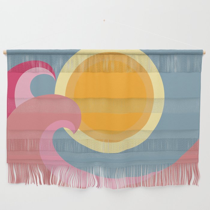 Overflow - Colourful Minimalistic Retro Style Double Wave Sunset Wall Hanging