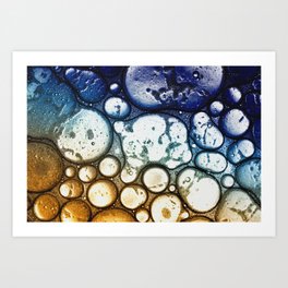 Oil on Water Bubble Drops Abstract I Art Print | Soothing, Photo, Oil, Merged, Copper, Droplets, Waterbubble, Air, Scorch, Liquid 