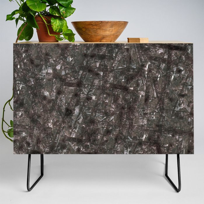 Abstract grey cracked and scratched grey metal panel Credenza