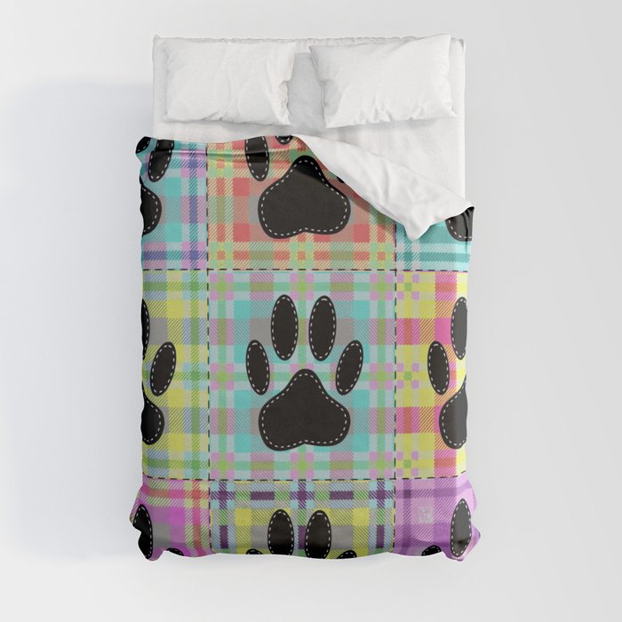 Colorful Quilt Dog Paw Print Drawing Duvet Cover