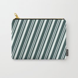 [ Thumbnail: Mint Cream & Dark Slate Gray Colored Pattern of Stripes Carry-All Pouch ]