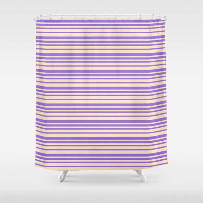 Bisque & Purple Colored Lines/Stripes Pattern Shower Curtain