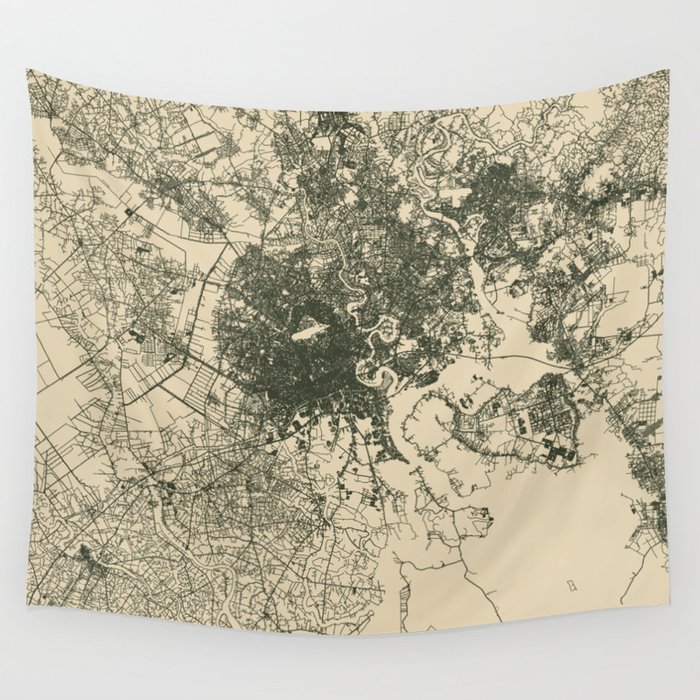 Vietnam, Saigon Map Wall Tapestry by Lonely Cartographer  Society6