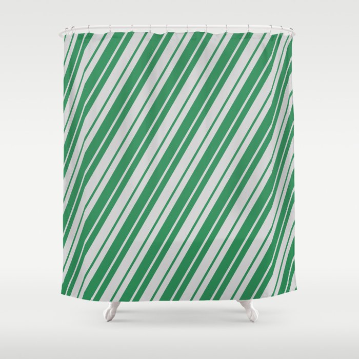 Light Grey & Sea Green Colored Lines Pattern Shower Curtain