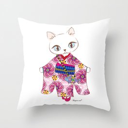 Kimono cat Throw Pillow
