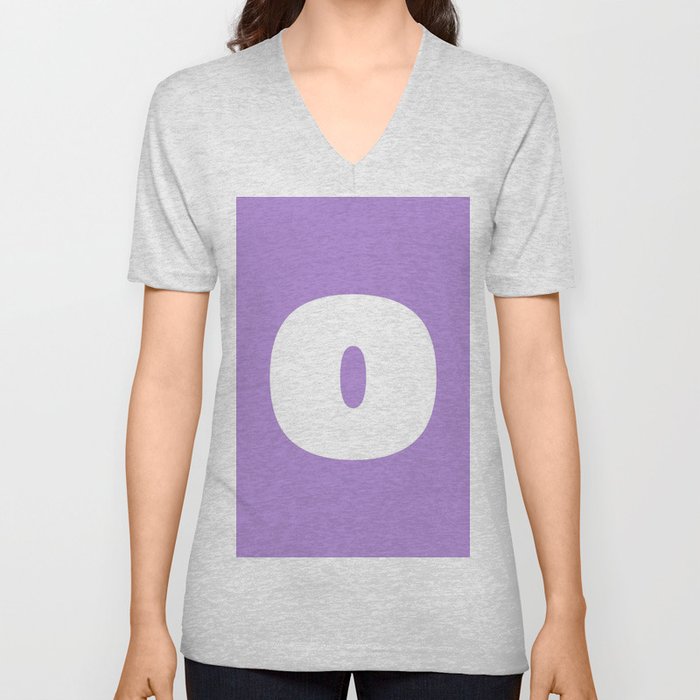 o (White & Lavender Letter) V Neck T Shirt