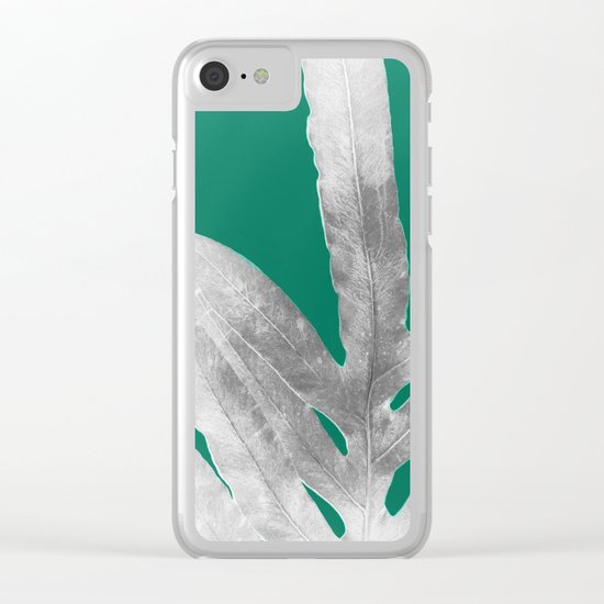 Christmas Fern, Holiday Green with Silver Winter Leaf Clear iPhone Case