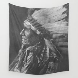 Native American Oglala Tribe 'American Horse' Chief portrait black and white American West photograph Wall Tapestry