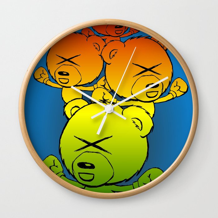 Boxing Bears - cute pugilistic cartoon bears with colorful pizazz Wall Clock