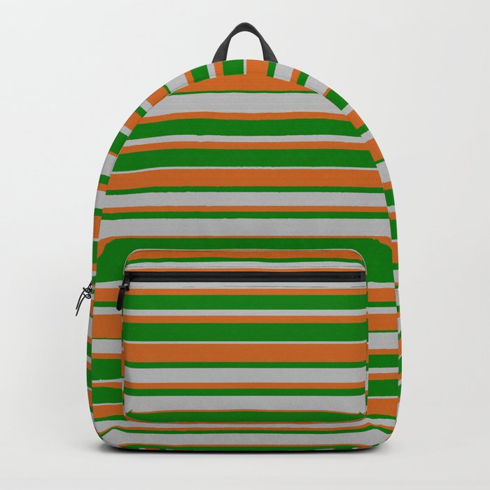 Grey, Chocolate, and Green Colored Lined Pattern Backpack
