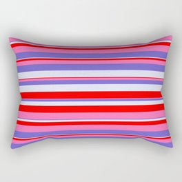 [ Thumbnail: Slate Blue, Lavender, Red & Hot Pink Colored Stripes/Lines Pattern Rectangular Pillow ]