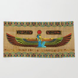 Egyptian Goddess Isis Ornament on papyrus Beach Towel