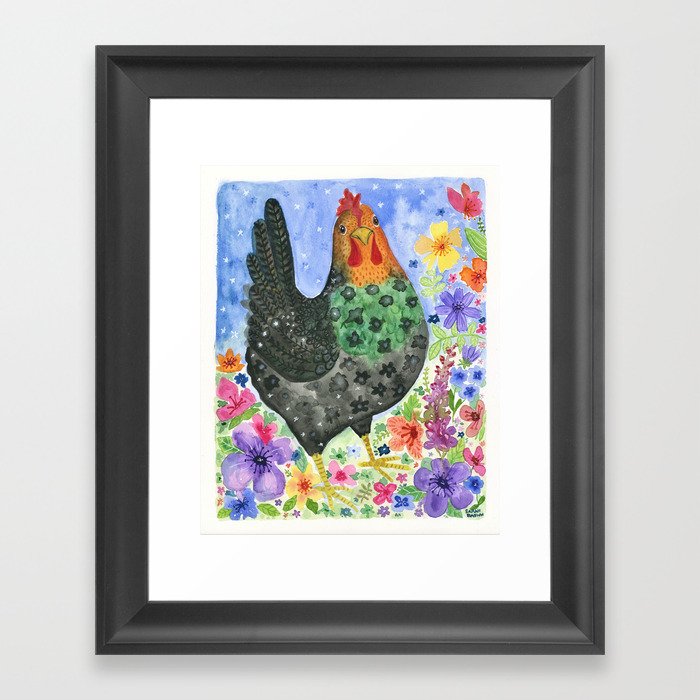 Flower Hen Framed Art Print