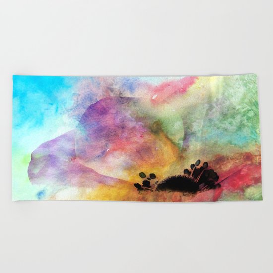 Abstract anemone one colorful watercolor Beach Towel