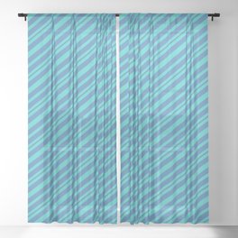 [ Thumbnail: Turquoise & Blue Colored Striped/Lined Pattern Sheer Curtain ]