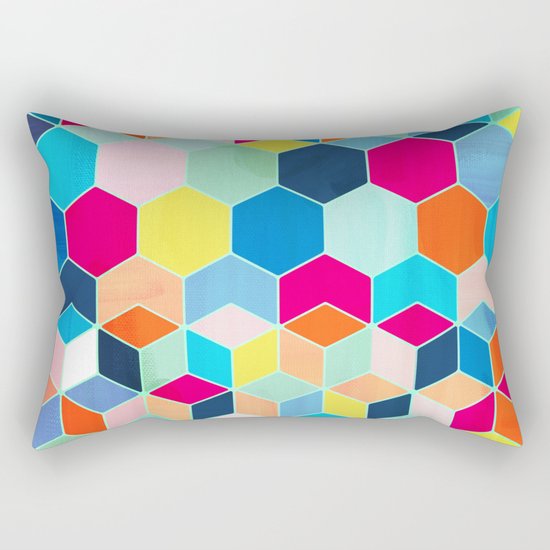 Super Bright Color Fun Hexagon Pattern Rectangular Pillow