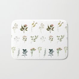 Delicate Floral Pieces Bath Mat | Vintage, Flowers, Watercolor, Botany, Rosebuds, Antique, Painting, Botanical, Leaves, Florals 