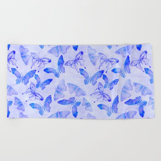 Purple Watercolor Butterfly Pattern Beach Towel