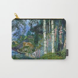 Wilderness Landscape, Wild Foxglove Flowers, White Birch, Stream & Cattle by Nikolai Astrup Carry-All Pouch | Cows, Stream, Mountain, Wildflowers, River, Rockymountains, Painting, Callalilies, Newhampshire, Floral 