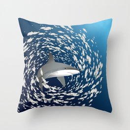 Reef shark and school of fish Throw Pillow