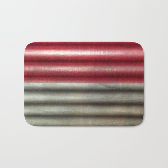 Industrial Wall | Red Grey Striped Wall | Contemporary Art Bath Mat