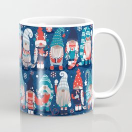 Let it gnome // blue background little Santa's helpers preparing for Christmas neon red classic oxford and pastel blue dressed gnomes Coffee Mug