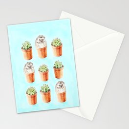 Hedgehog Watercolor Cactus Terra Cotta Pots Stationery Cards