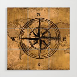 Destinations - Compass Rose and World Map Wood Wall Art