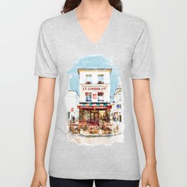 Le Consulat Paris Watercolor Cityscape V Neck T Shirt