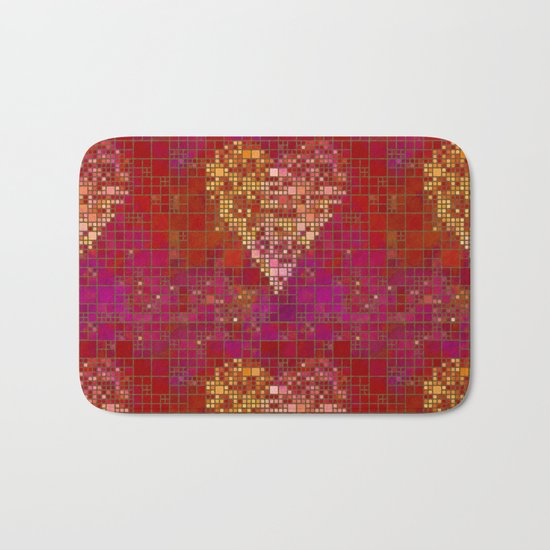 red Love heart tile illustration Bath Mat