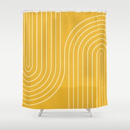 Minimal Line Curvature VIII Golden Yellow Mid Century Modern Arch Abstract Shower Curtain